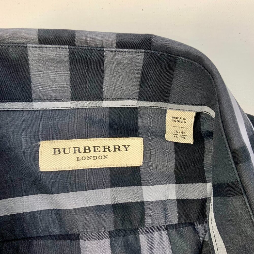 Burberry London Charcoal Gray Check Cotton Button Down Shirt Sz 16/34-35 - Picture 11 of 16
